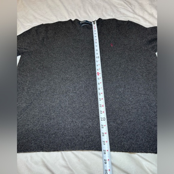 Polo Ralph Lauren men’s size XXL sweater 100% lambswool gray logo pullover Vneck - Picture 6 of 9